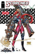 Comic book cover featuring a character with red hair and a futuristic outfit, holding weapons.