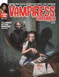 Cover of 'Vampiress Carmilla' comic book with a woman at a piano and ghostly figure.