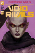 Comic book cover featuring a character with glowing eyes and a dark hood against a purple background.