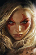 Artistic depiction of a character with blonde hair and red face paint