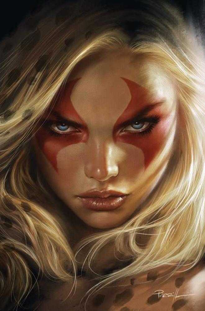 Artistic depiction of a character with blonde hair and red face paint