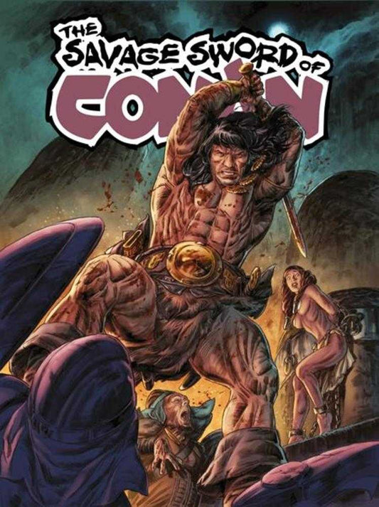 Comic book cover featuring a muscular character with 'The Savage Sword of Conan' title
