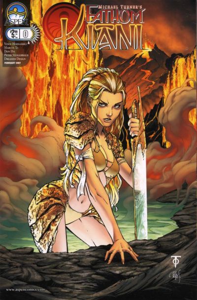 Comic book cover featuring a warrior woman with a sword in a fiery landscape