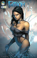 Comic book cover featuring a woman with dark hair and a silver outfit against a mystical background.