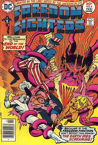 Comic book cover featuring 'Freedom Fighters' with dramatic action and text.