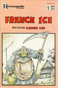Comic book cover titled 'French Ice' featuring Carmen Cru with a character holding a scythe on a peach background.