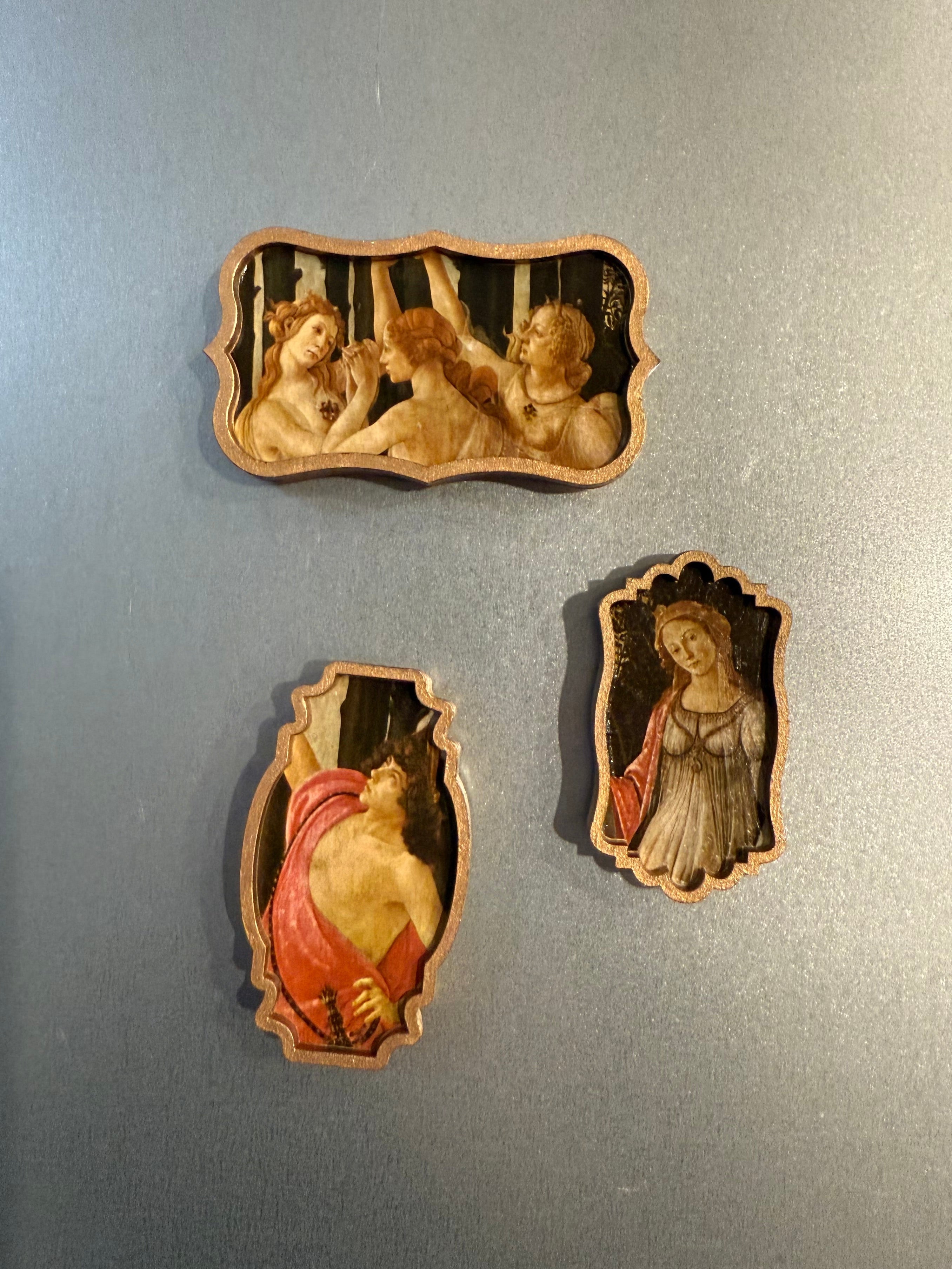 Handmade Wood Art Magnet Set of 3 – Sandro Botticelli, Primavera (c. 1480)