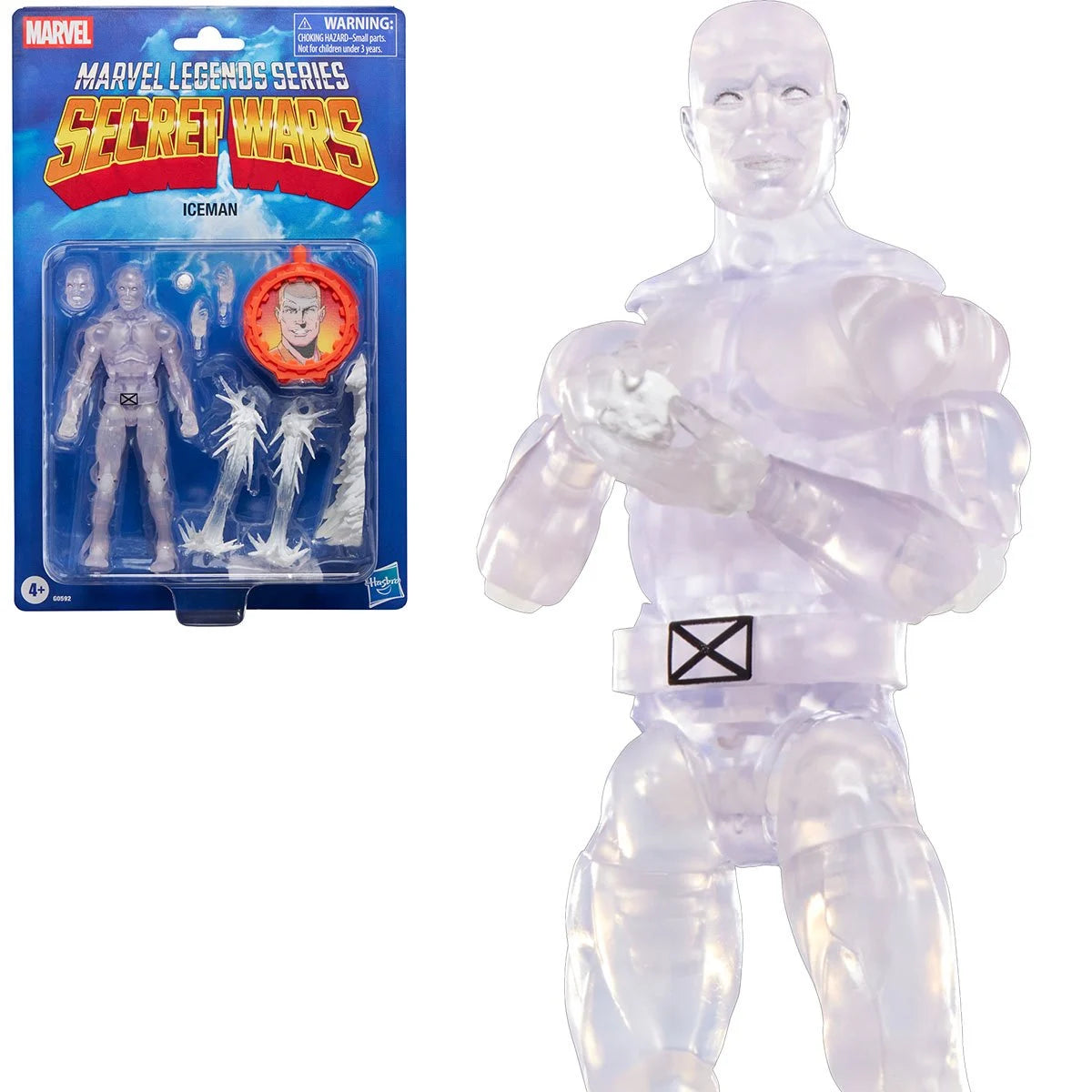 Marvel Legends Secret Wars Iceman action figure with packaging on a white background