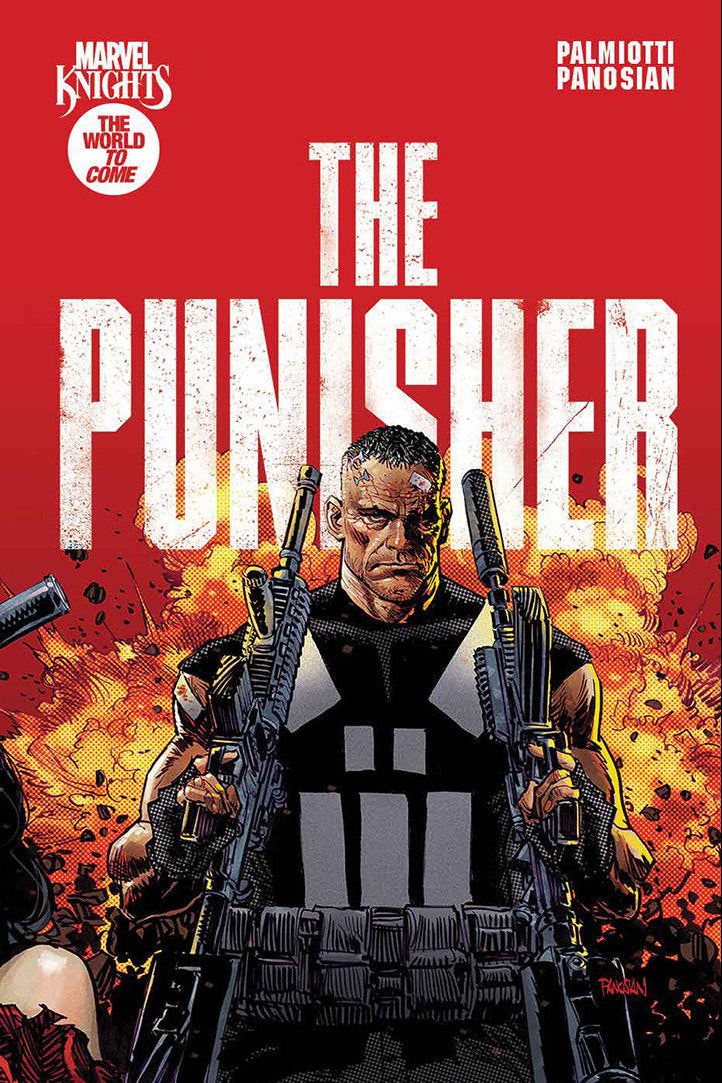 Comic book cover featuring 'The Punisher' with a red background and Marvel logo.