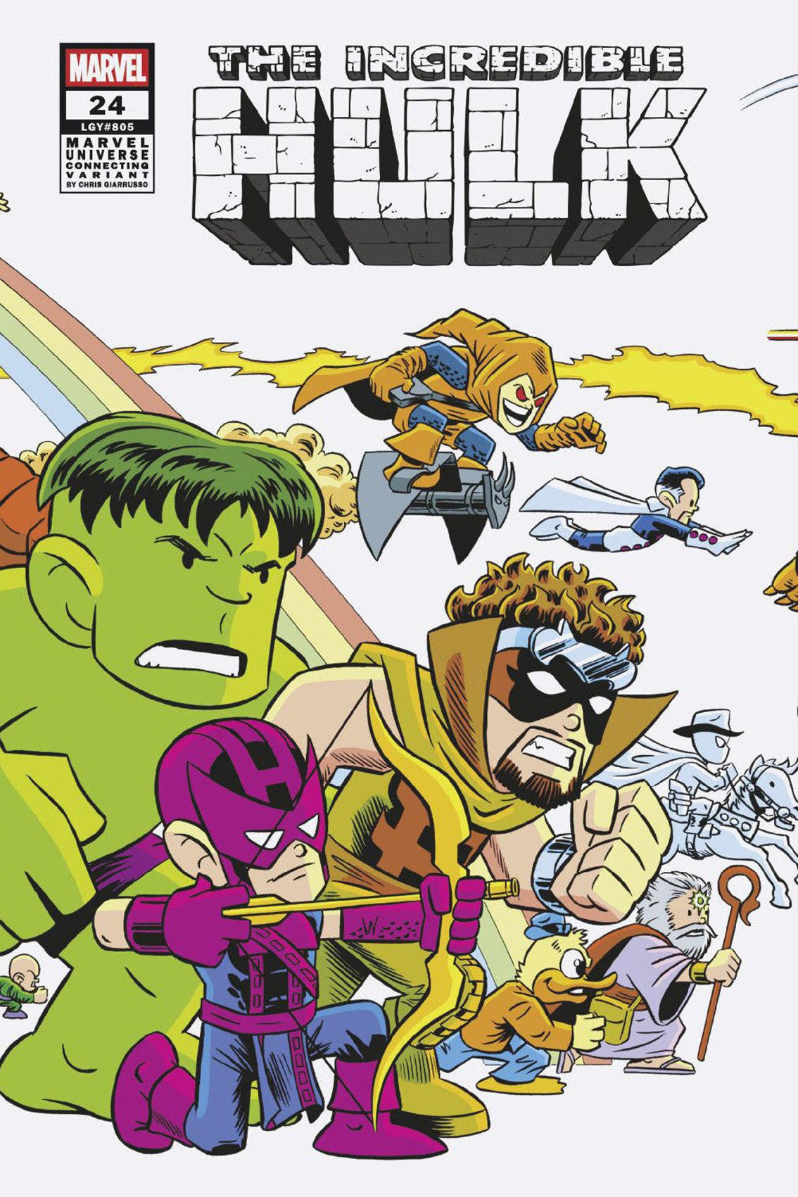 Comic book cover featuring The Incredible Hulk surrounded by various superheroes and villains.