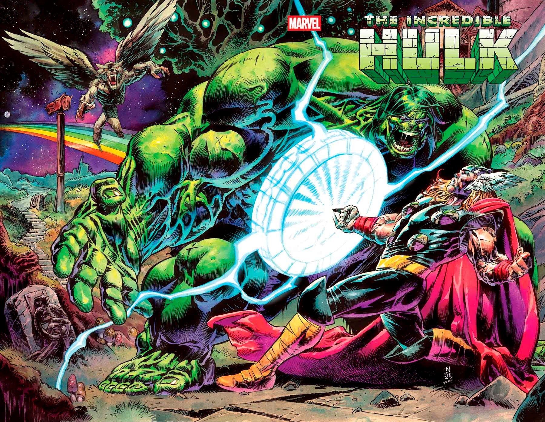 Cover of Incredible Hulk #25 featuring artwork by Nic Klein, showing the Hulk and Thor in a battle scene with Asgard in the background.