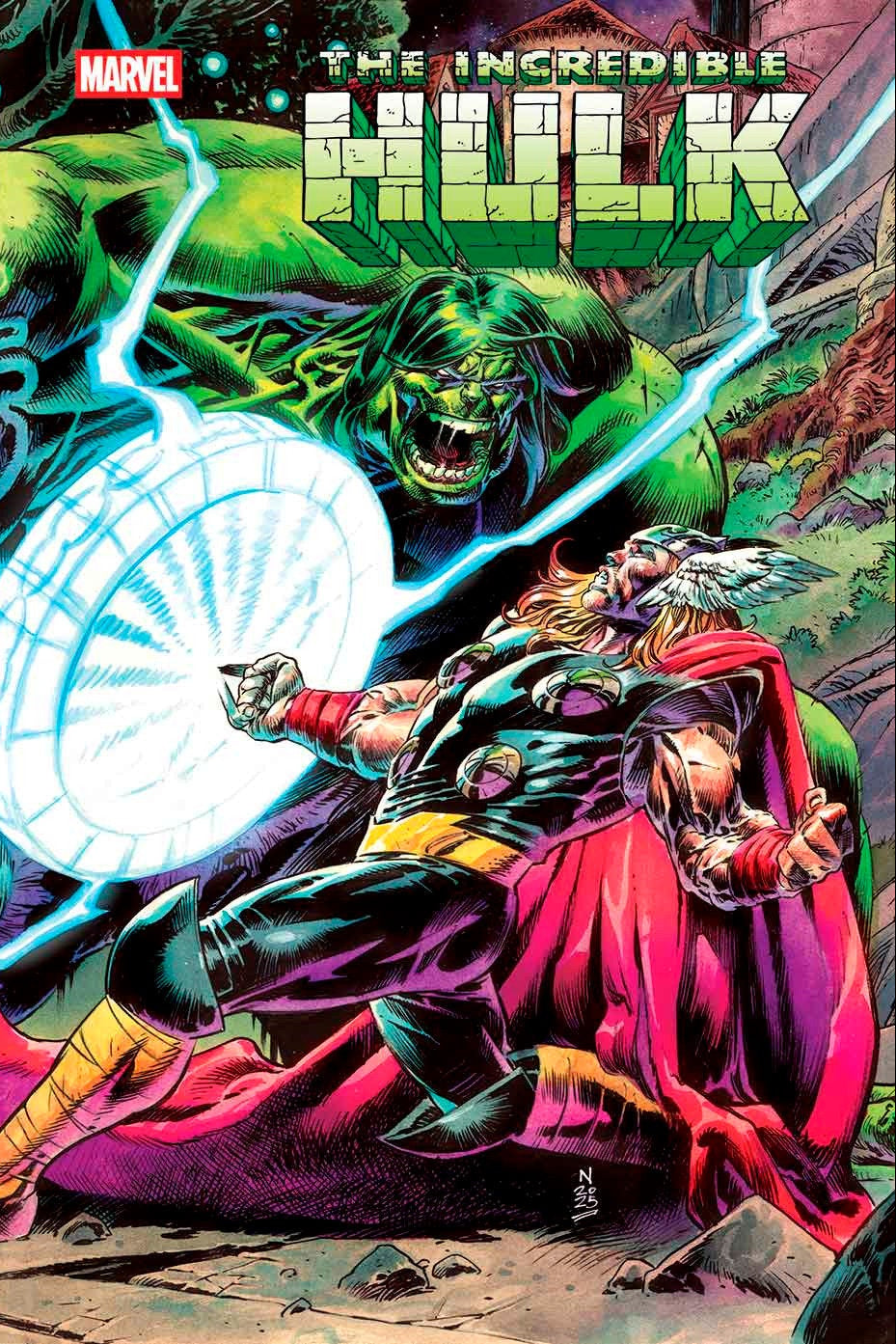 Cover of Incredible Hulk #25 featuring artwork by Nic Klein, showing the Hulk and Thor in a battle scene with Asgard in the background.