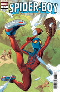 Comic book cover featuring Spider-Boy in a dynamic pose with birds and other characters in the background.