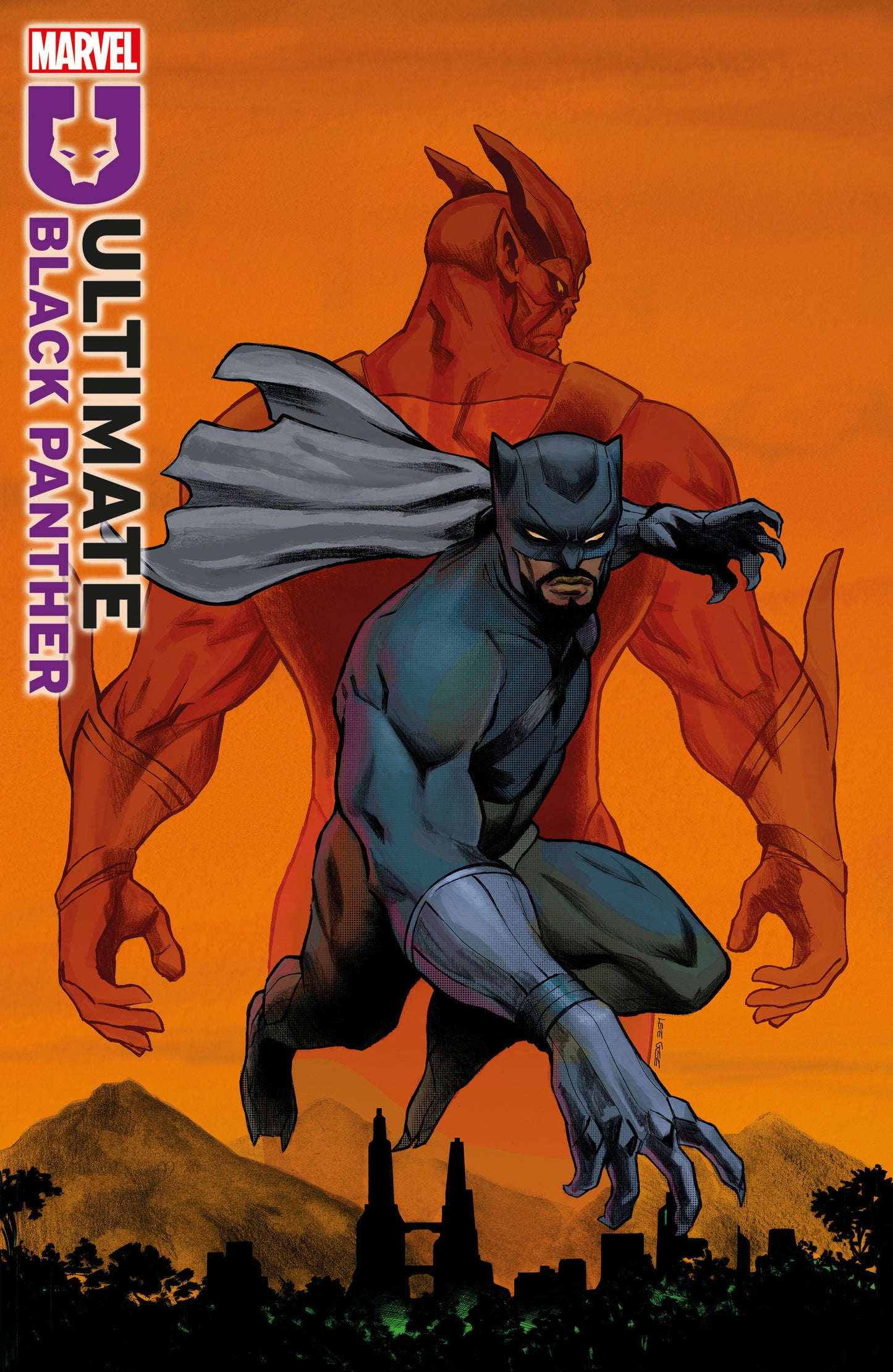 Comic book cover featuring Ultimate Black Panther against an orange background with Marvel logo.