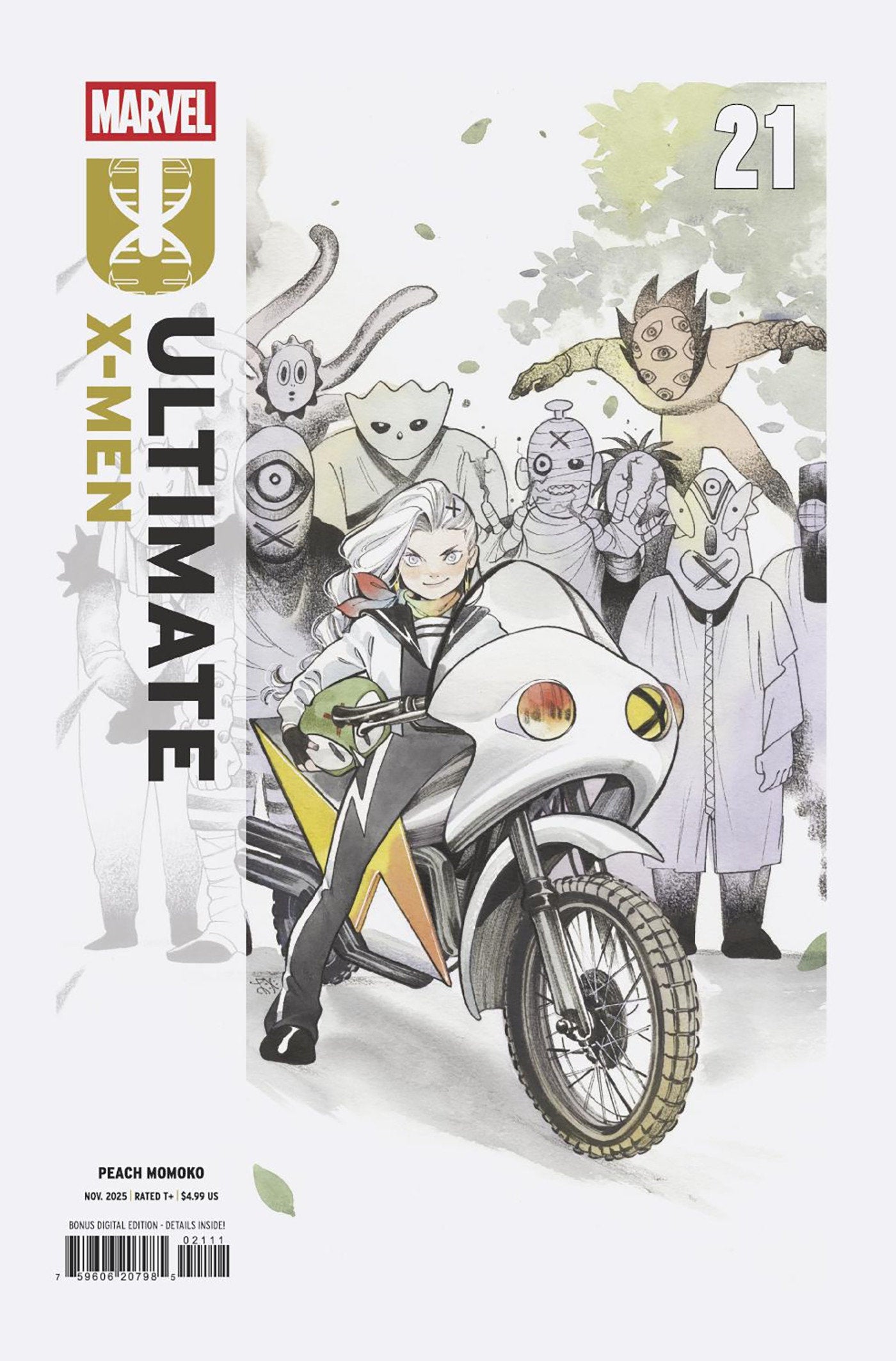 Comic book cover featuring characters from Marvel's 'Ultimate X-Men' series, with a motorcycle and white background.