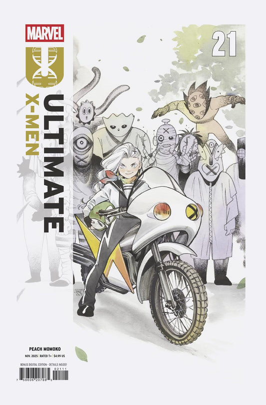 Comic book cover featuring characters from Marvel's 'Ultimate X-Men' series, with a motorcycle and white background.