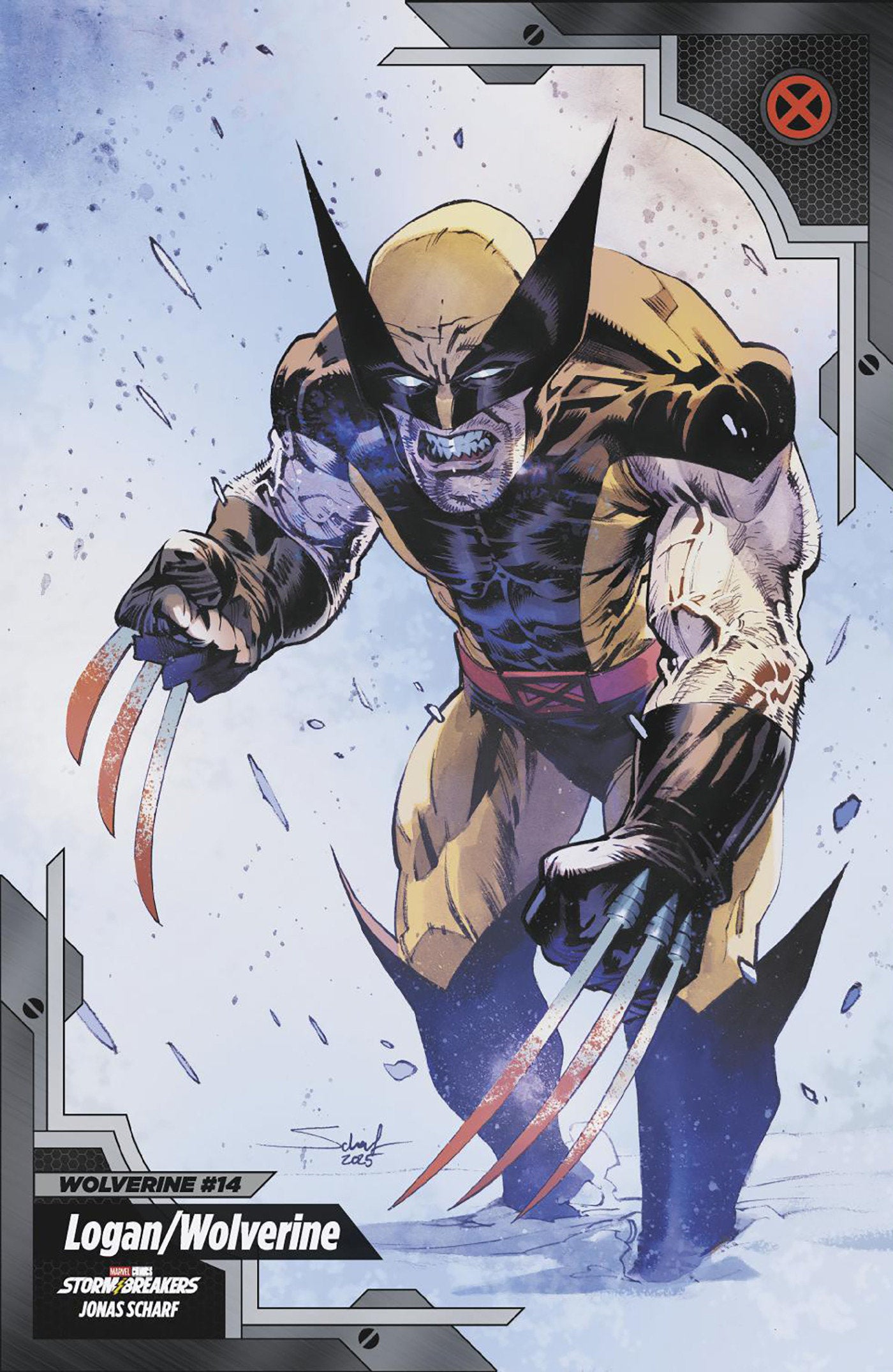 Comic book cover featuring a superhero in a dynamic pose with a blue and gray background.