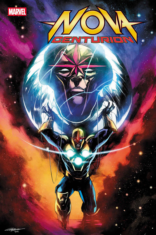 Comic book cover featuring a superhero in a futuristic suit with 'Nova Centurion' text and Marvel logo.