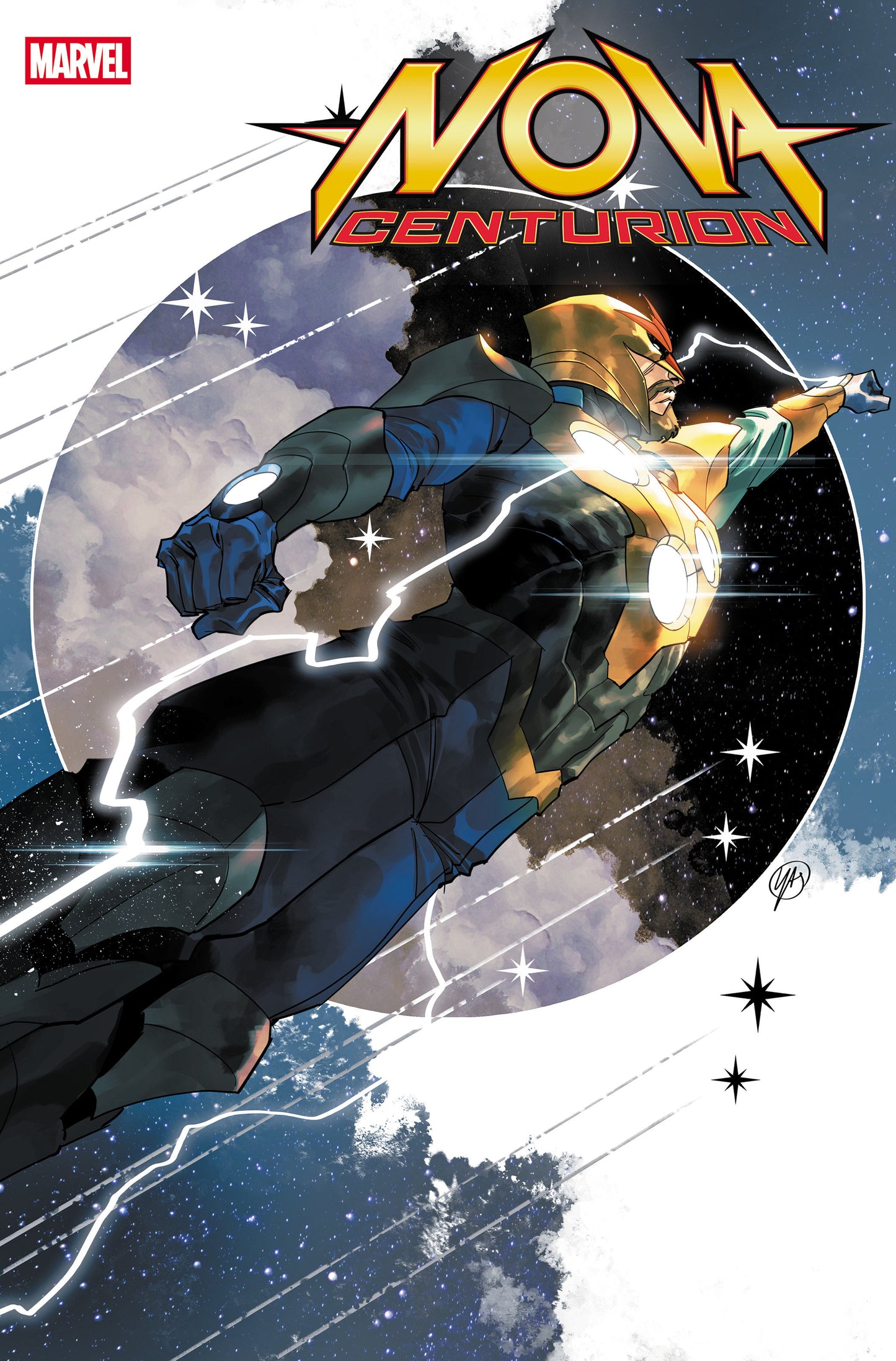 Comic book cover featuring a superhero in flight with 'Nova Centurion' title and Marvel logo.