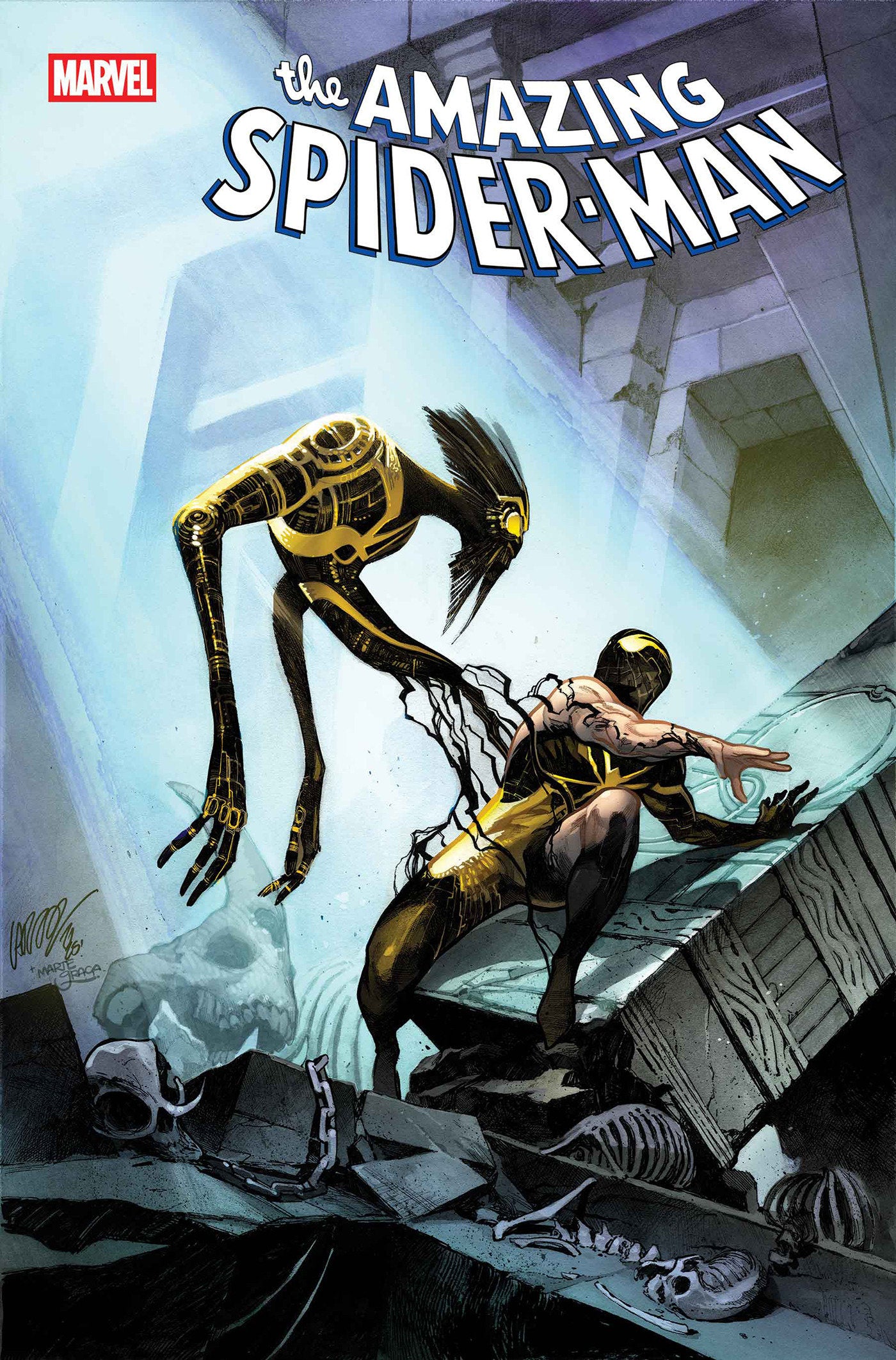 Comic book cover featuring 'The Amazing Spider-Man' with a superhero and alien-like creature.