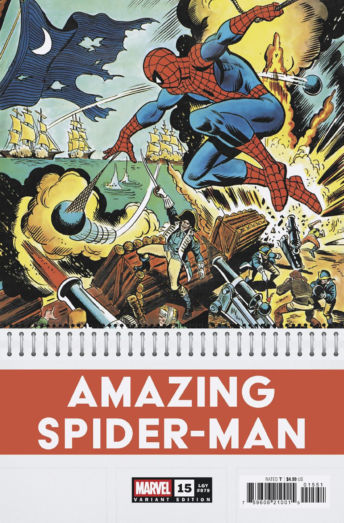 Comic book cover featuring Spider-Man in a historical battle scene with text 'Amazing Spider-Man'.