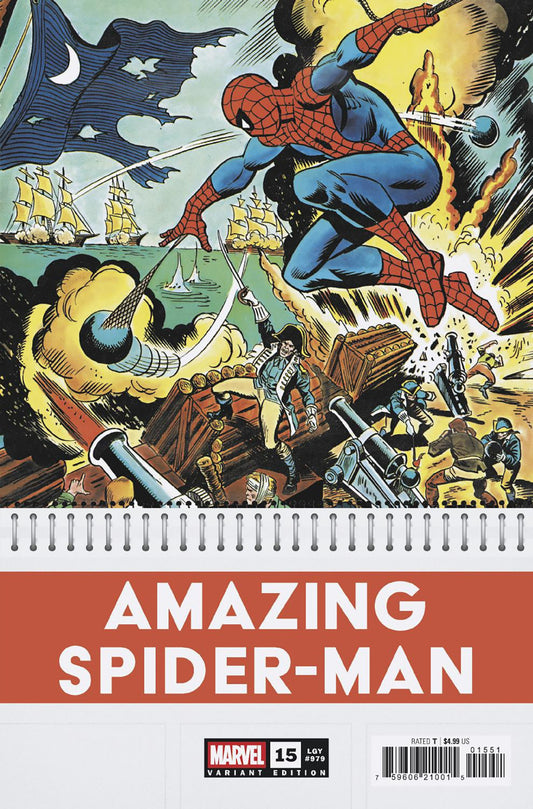 Comic book cover featuring Spider-Man in a historical battle scene with text 'Amazing Spider-Man'.