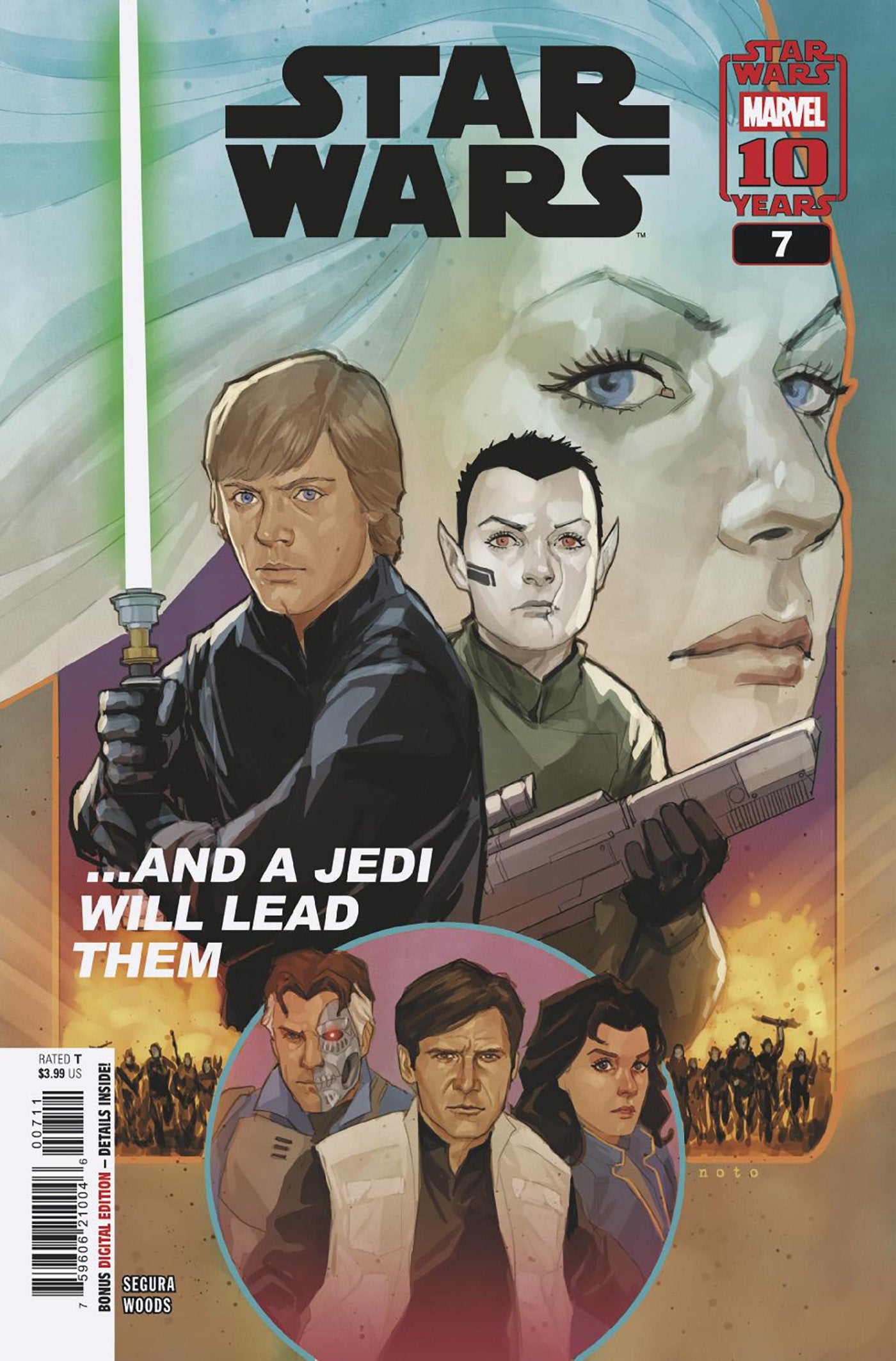Comic book cover featuring characters from 'Star Wars' with a focus on a Jedi, published by Marvel.