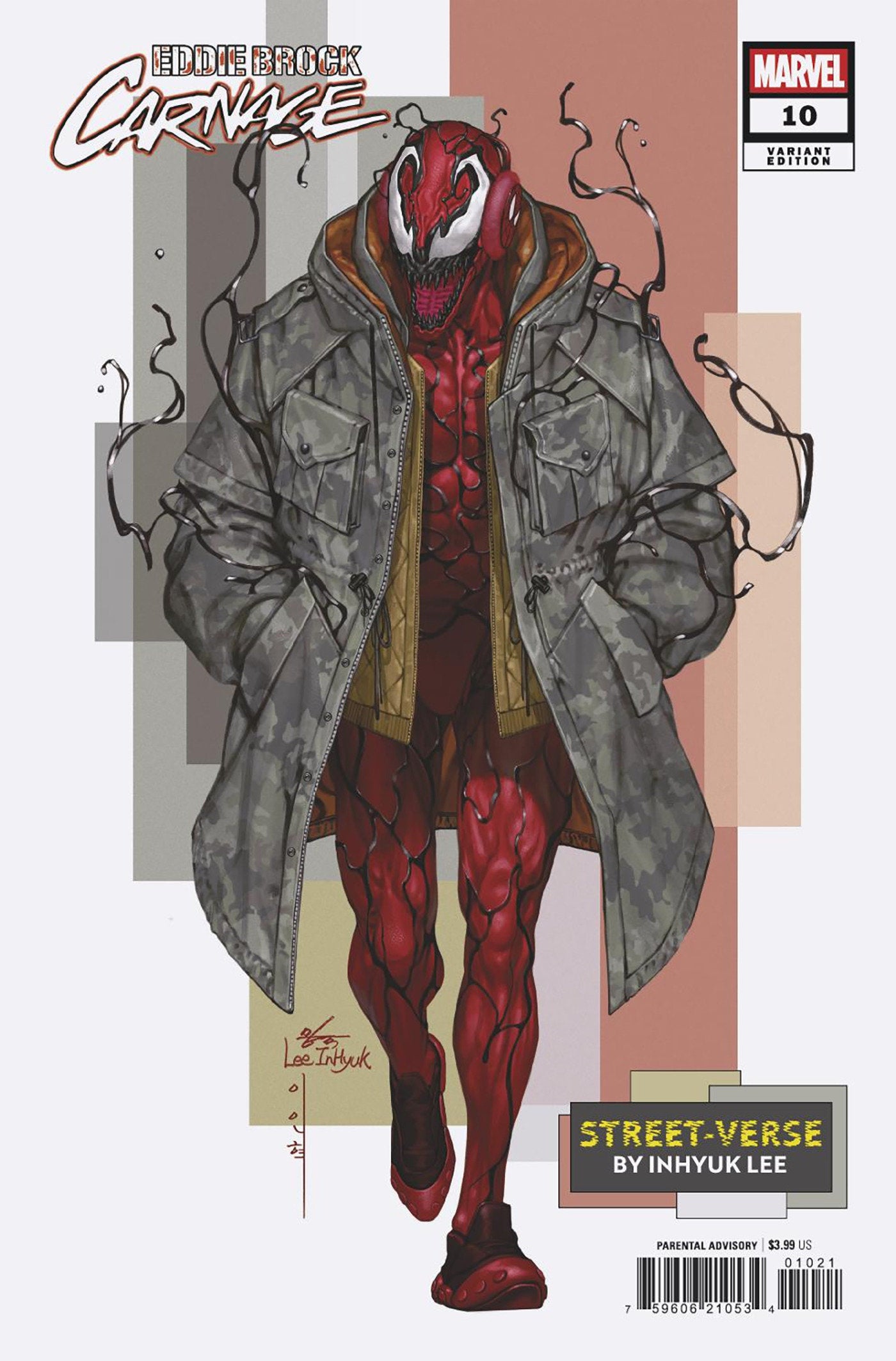 Comic book cover featuring a character in a gray coat with red accents on a white background