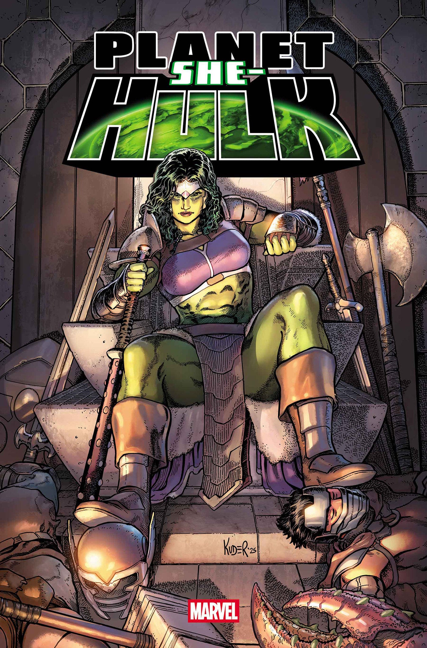 Comic book cover featuring a character in green and purple costume with 'Planet She-Hulk' title.