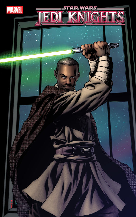 Comic book cover featuring a Jedi Knight holding a lightsaber with 'Star Wars Jedi Knights' title.
