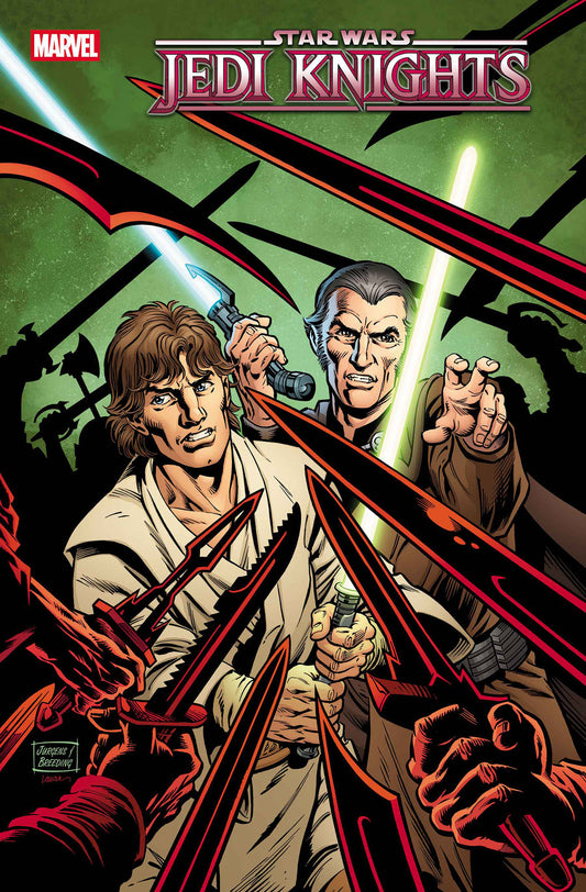 Comic book cover featuring two characters with lightsabers from 'Star Wars: Jedi Knights'.