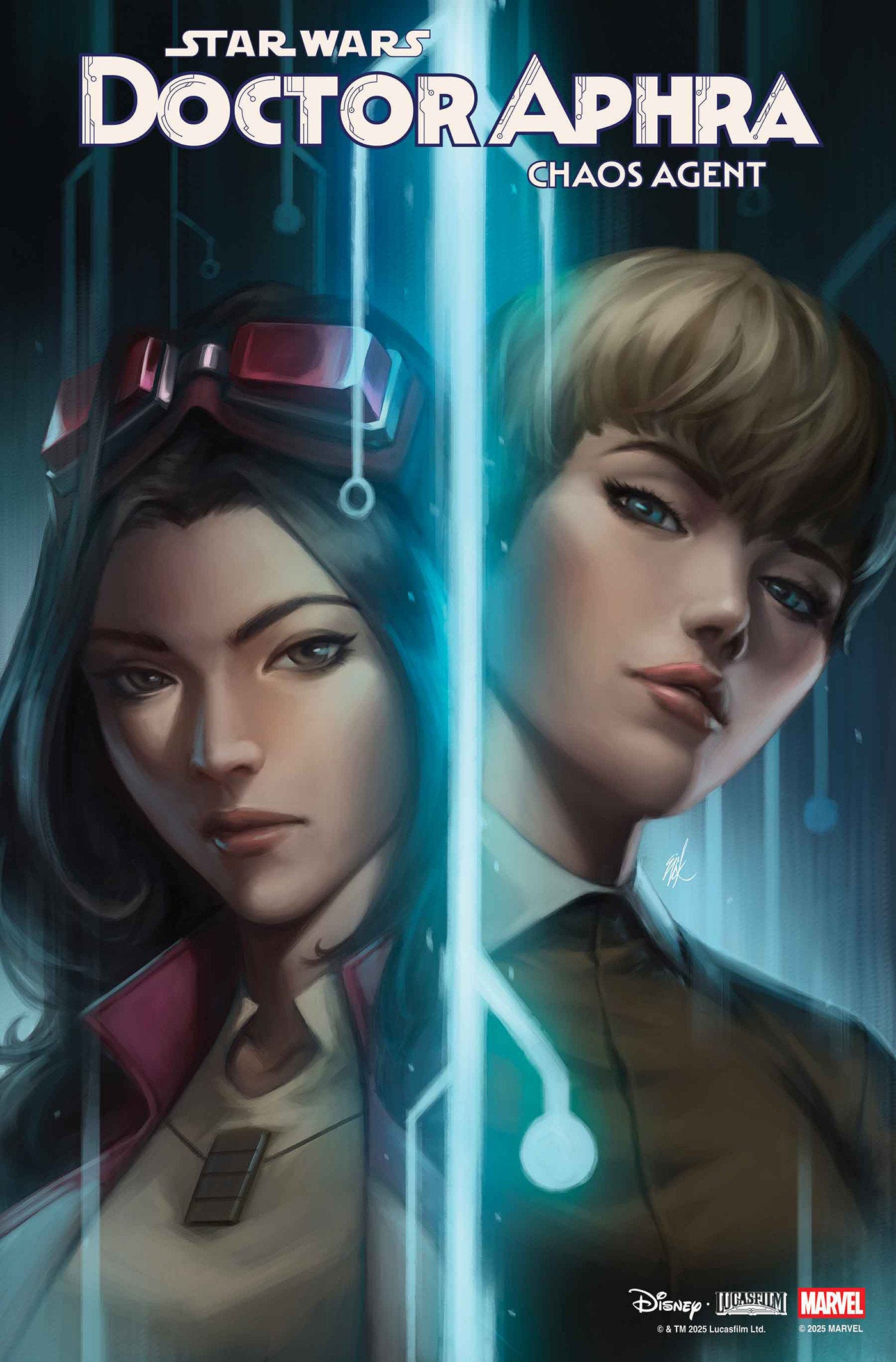 Comic book cover featuring two characters with a futuristic design.