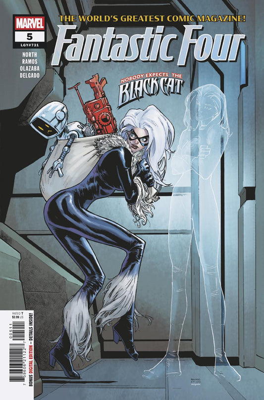 Comic book cover of 'Fantastic Four' featuring Black Cat and Ghost Rider.