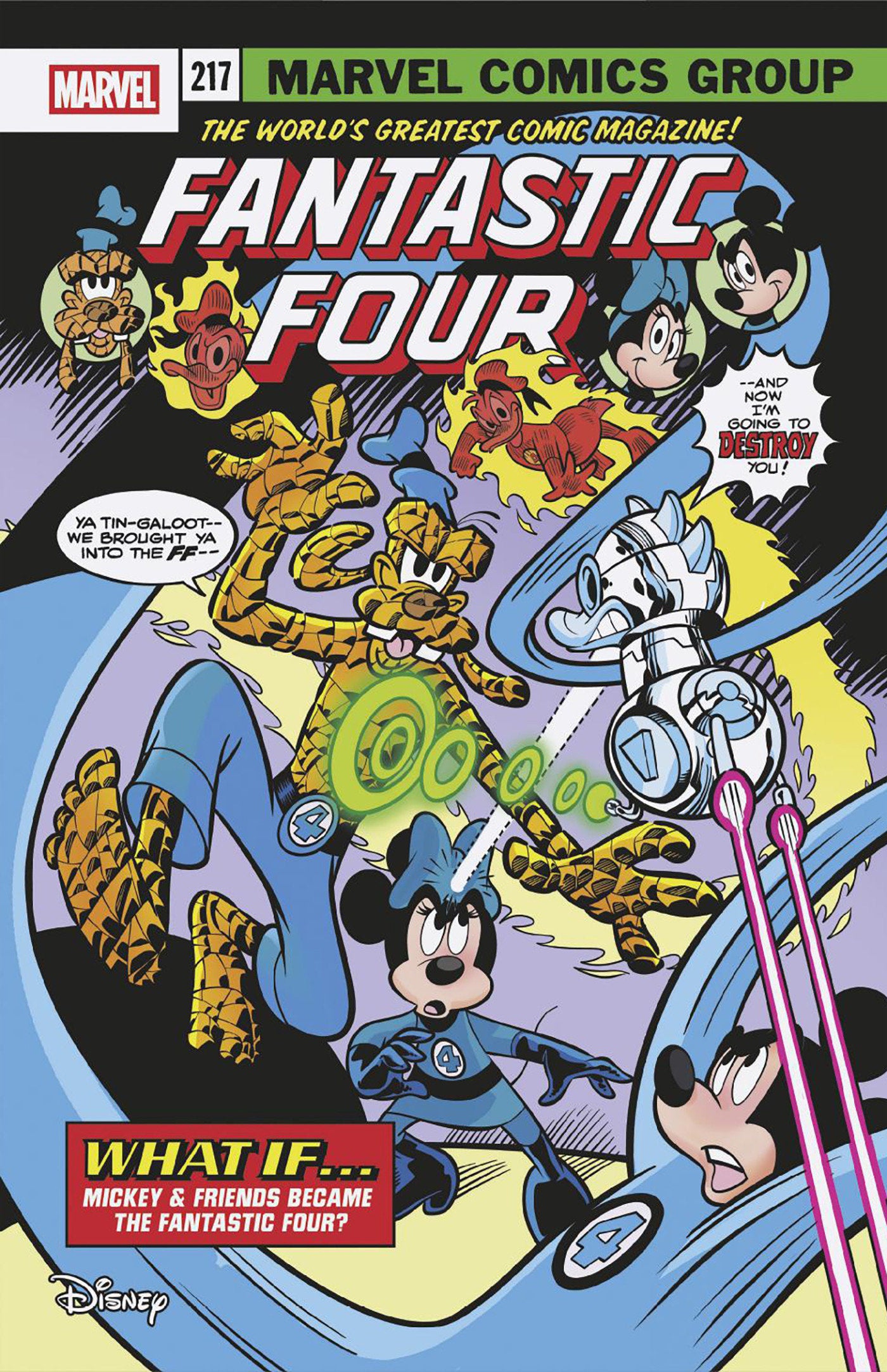 Comic book cover featuring Mickey Mouse and friends as the Fantastic Four with Marvel branding.