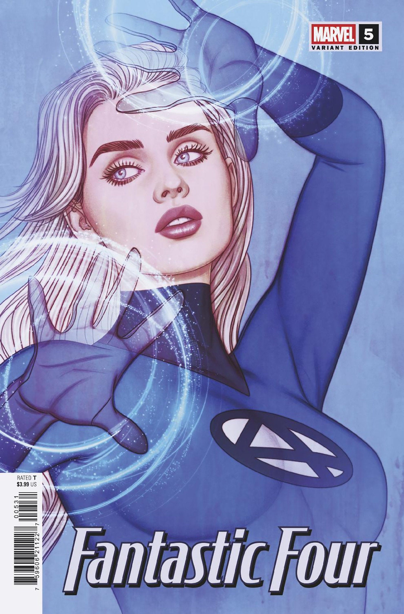 Comic book cover featuring a superhero in a blue suit with a star emblem, titled 'Fantastic Four'.