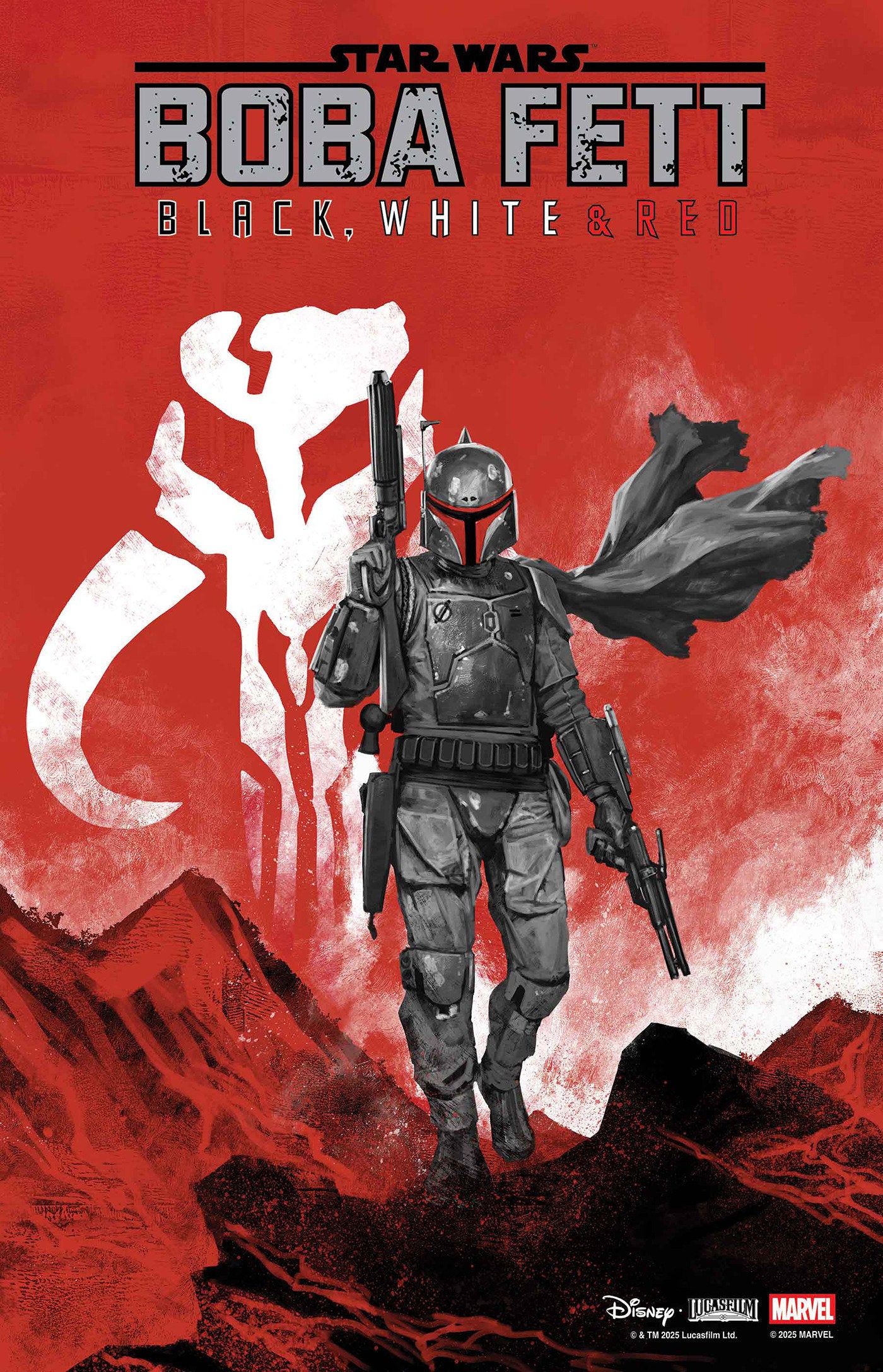 Comic book cover featuring Boba Fett in a desert landscape with a red background