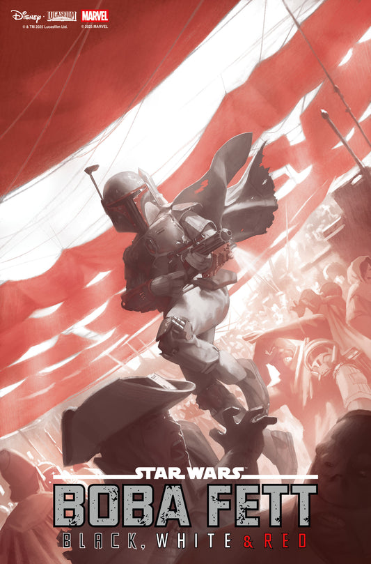 Comic book cover featuring Boba Fett with a red and white background
