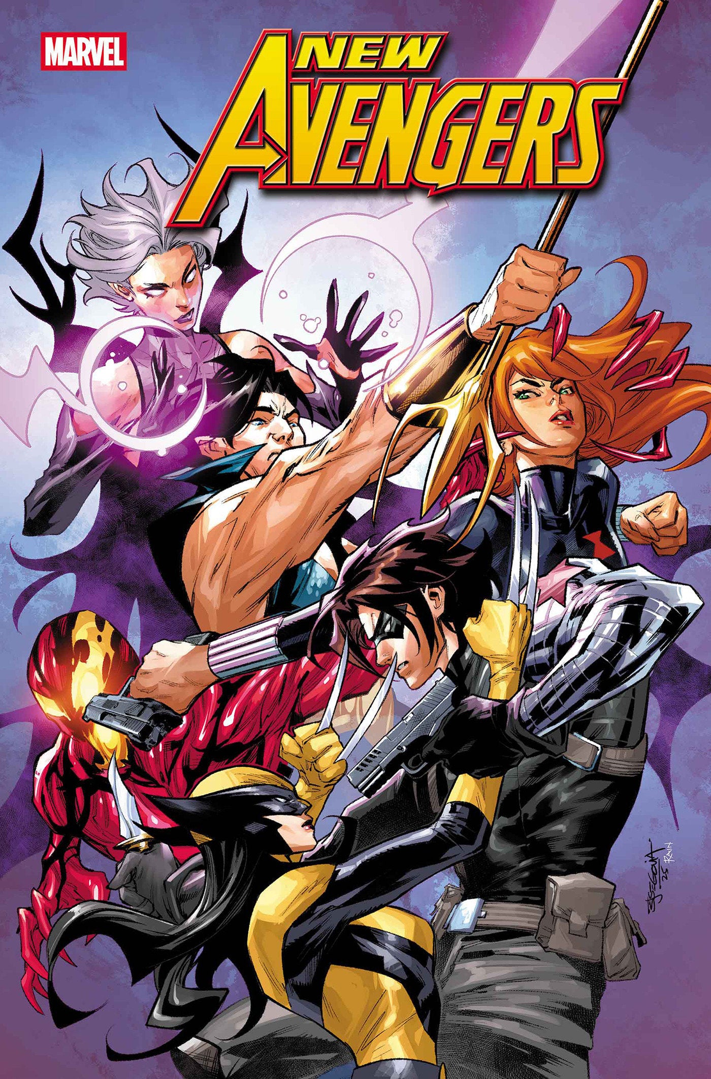 Comic book cover of 'New Avengers' featuring superhero characters in action poses.