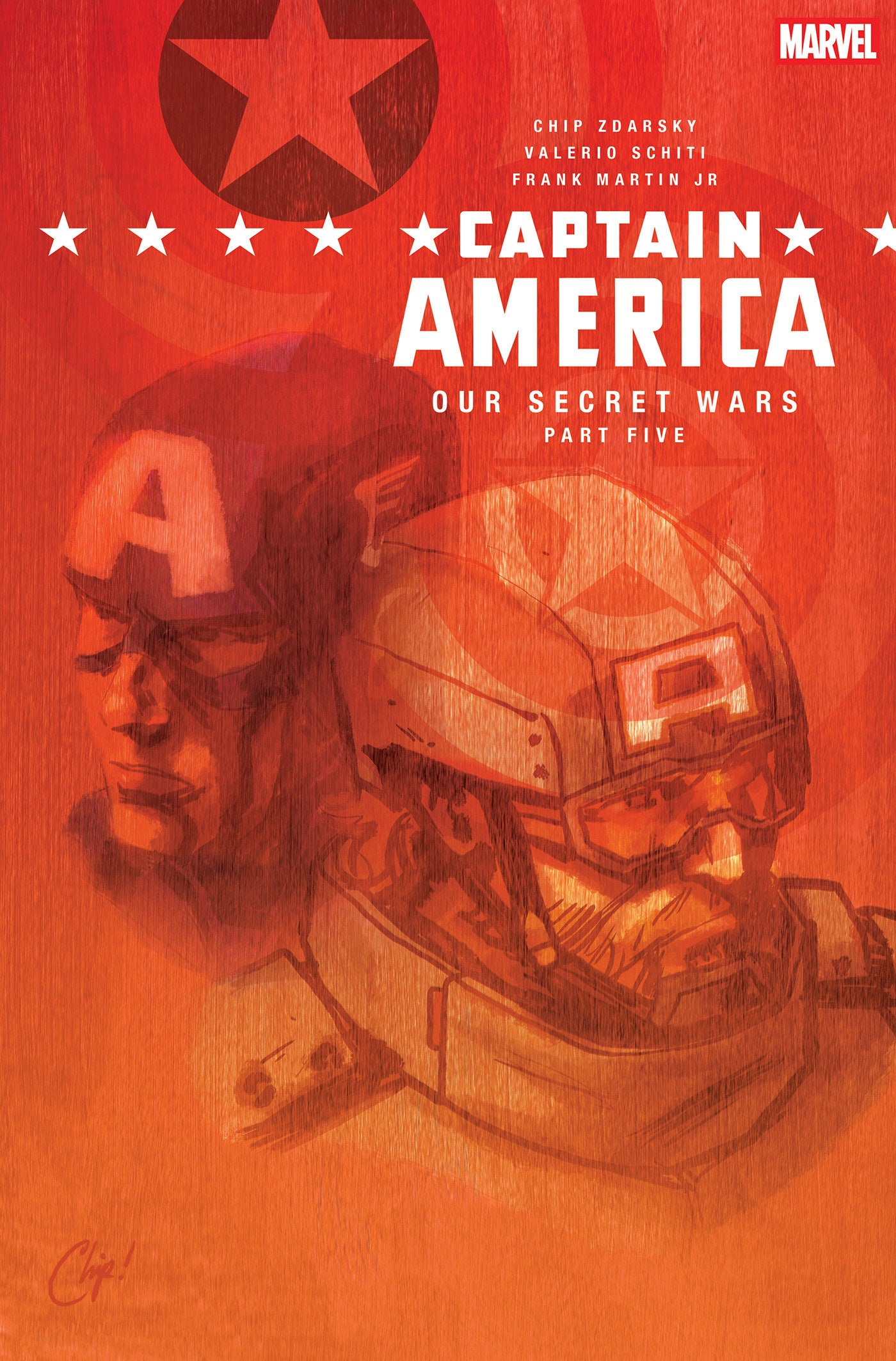 Comic book cover featuring Captain America with a red and orange background