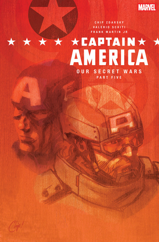Comic book cover featuring Captain America with a red and orange background