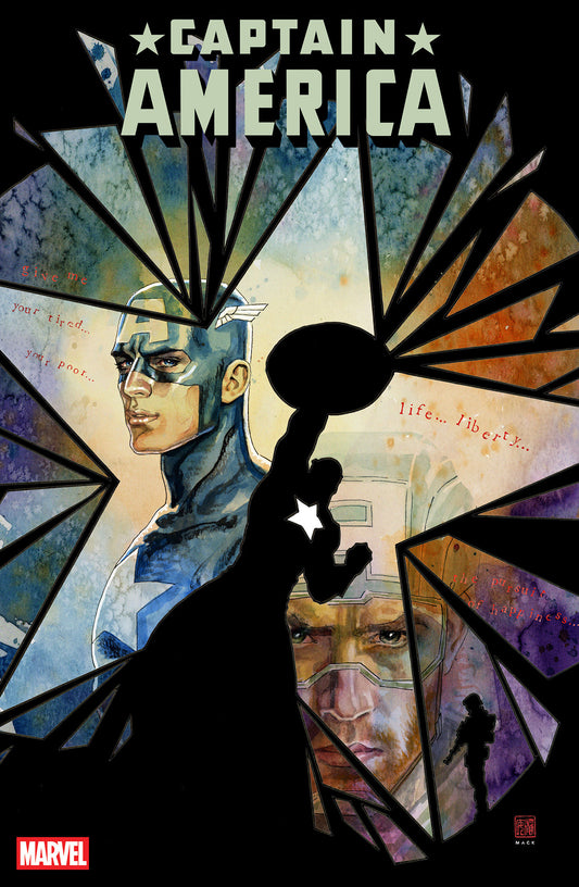 Comic book cover featuring Captain America with geometric design elements