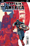 Comic book cover featuring Captain America with other characters in the background