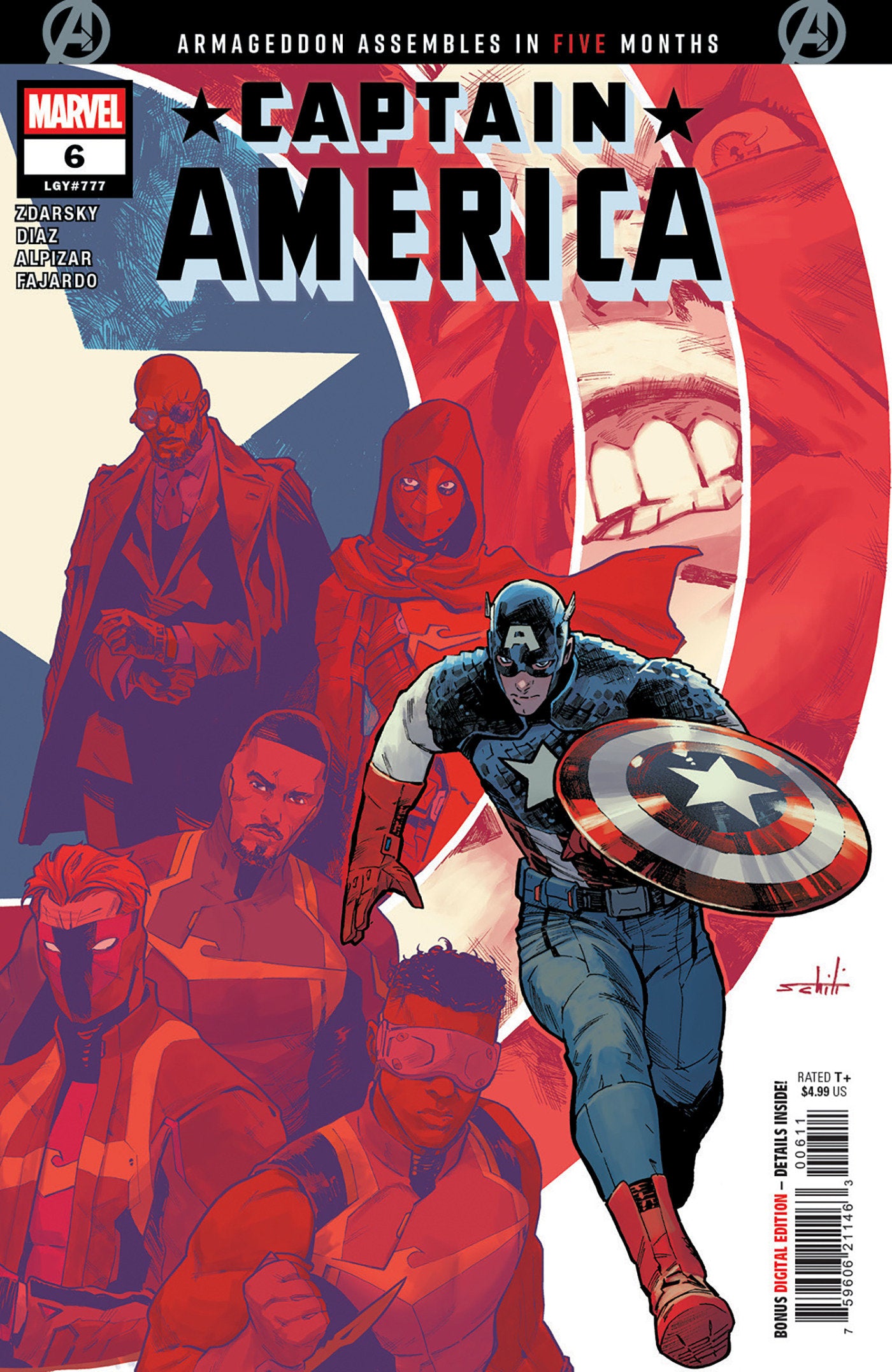 Comic book cover featuring Captain America with other characters in the background