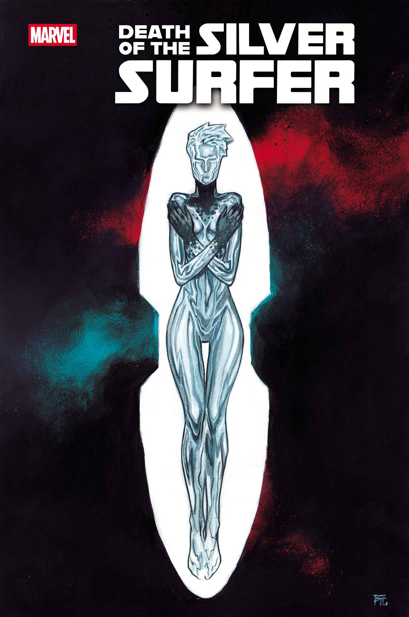 Comic book cover of 'Death of the Silver Surfer' with a stylized figure and colorful background.
