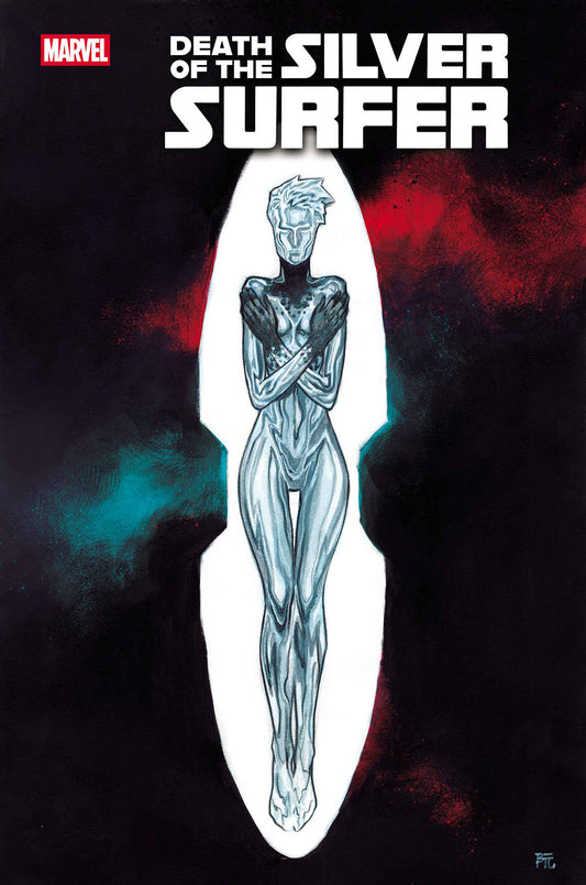 Comic book cover of 'Death of the Silver Surfer' with a stylized figure and colorful background.