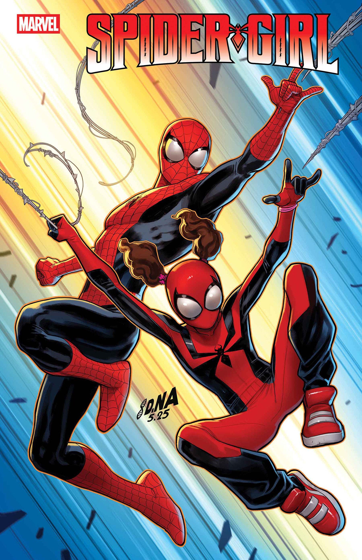Comic book cover featuring Spider-Girl in a dynamic pose with Marvel logo above.