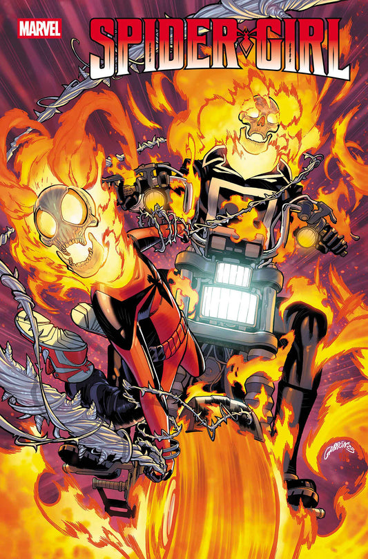 Comic book cover featuring Spider-Girl and Ghost Rider with fiery background