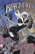Comic book cover featuring a superheroine in a cityscape with the title 'Black Cat'.