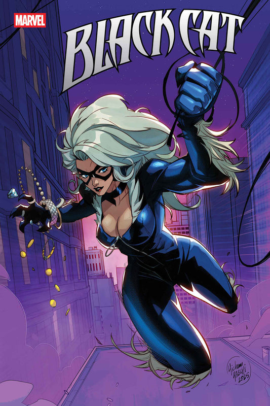 Comic book cover featuring Black Cat in a dynamic pose with a cityscape background.
