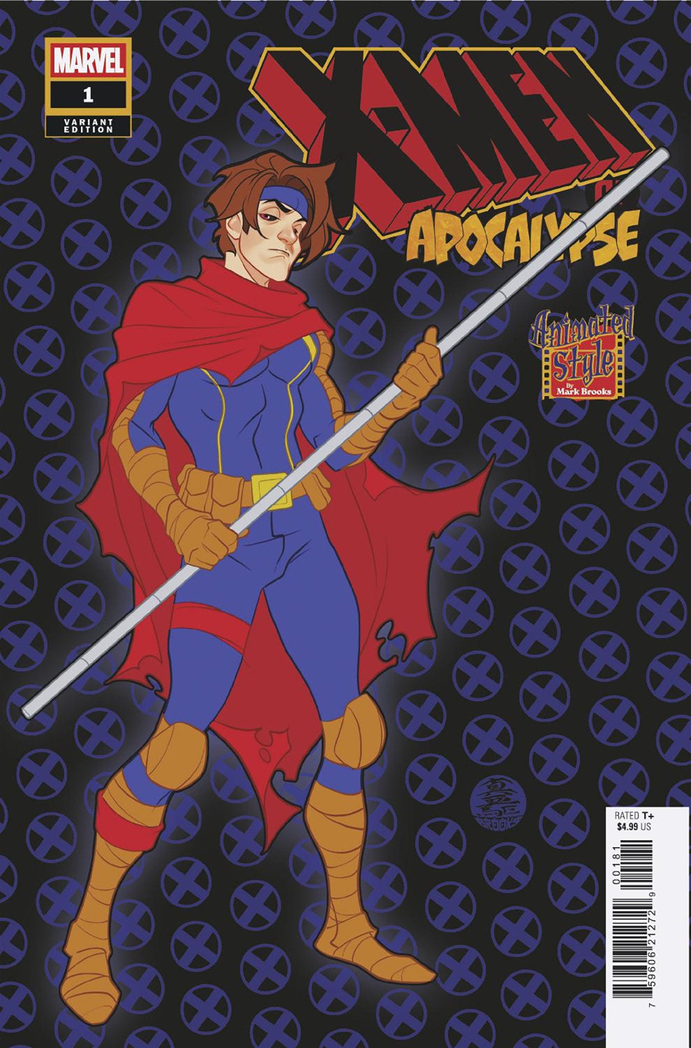 Comic book cover featuring a superhero character with a red cape and blue suit on a patterned background.